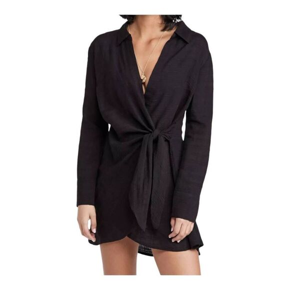 L Space Black Modal Wrap Tunic Top Long Sleeve Silhouette Size S - Picture 3 of 14